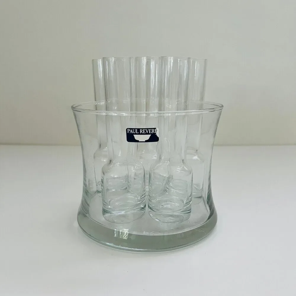 PAUL REVERE 7 Pc Crystal Vodka Shot Glasses Set & Ice Cooler